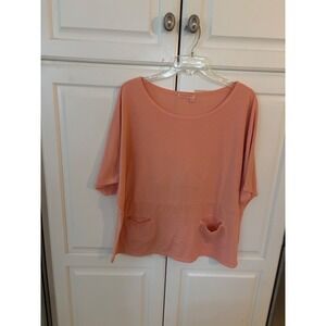 Fresh Produce Womens Coral Peach Ribbed Knit Pocket Top MD/LG 22118 Made in USA